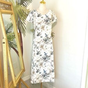 Yuvita, Butterflies & Tea Dress Luxury Linen Dress,Adorable Front Pockets,Size L